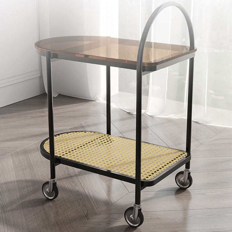 30.3" Tall Tray Top Side Accent Table Elliptical Glass Top End Table with Casters