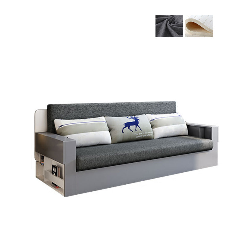 Contemporary Grey Sleeper Sofa in Linen Blend and Solid Wood