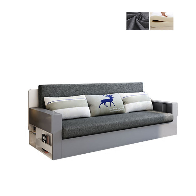 Contemporary Grey Sleeper Sofa in Linen Blend and Solid Wood