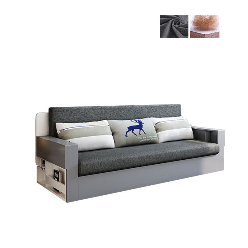 Contemporary Grey Sleeper Sofa in Linen Blend and Solid Wood