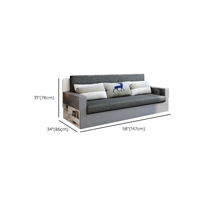 Contemporary Grey Sleeper Sofa in Linen Blend and Solid Wood