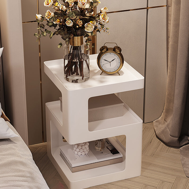 21.3" Tall Block Side Table with Metal Shelves Contemporary Square End Table Stand