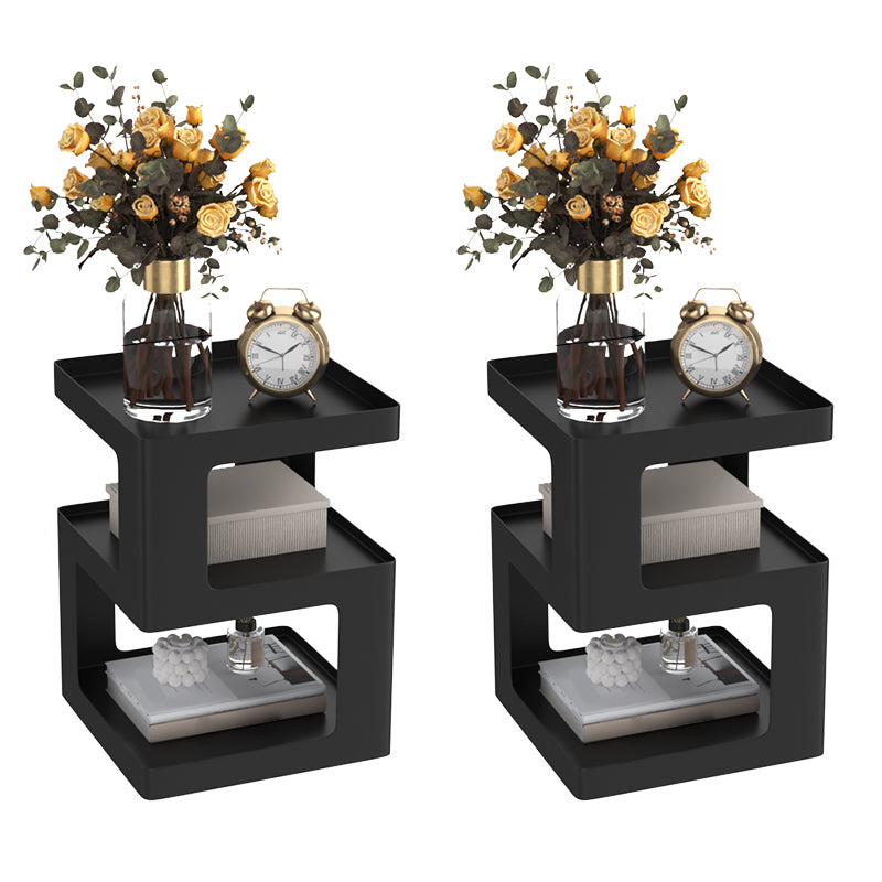 21.3" Tall Block Side Table with Metal Shelves Contemporary Square End Table Stand