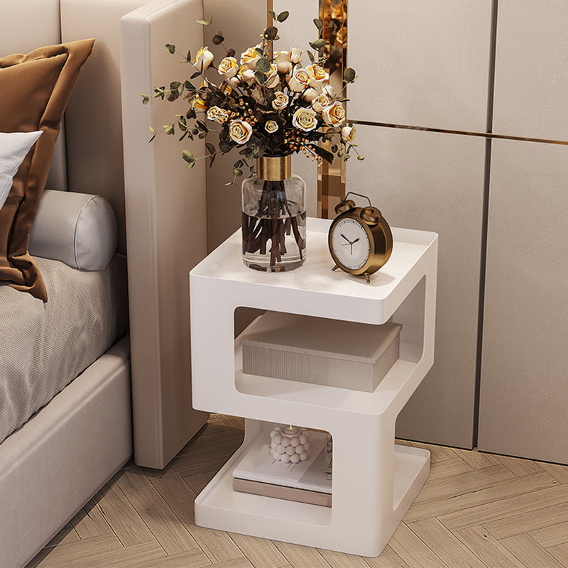 21.3" Tall Block Side Table with Metal Shelves Contemporary Square End Table Stand