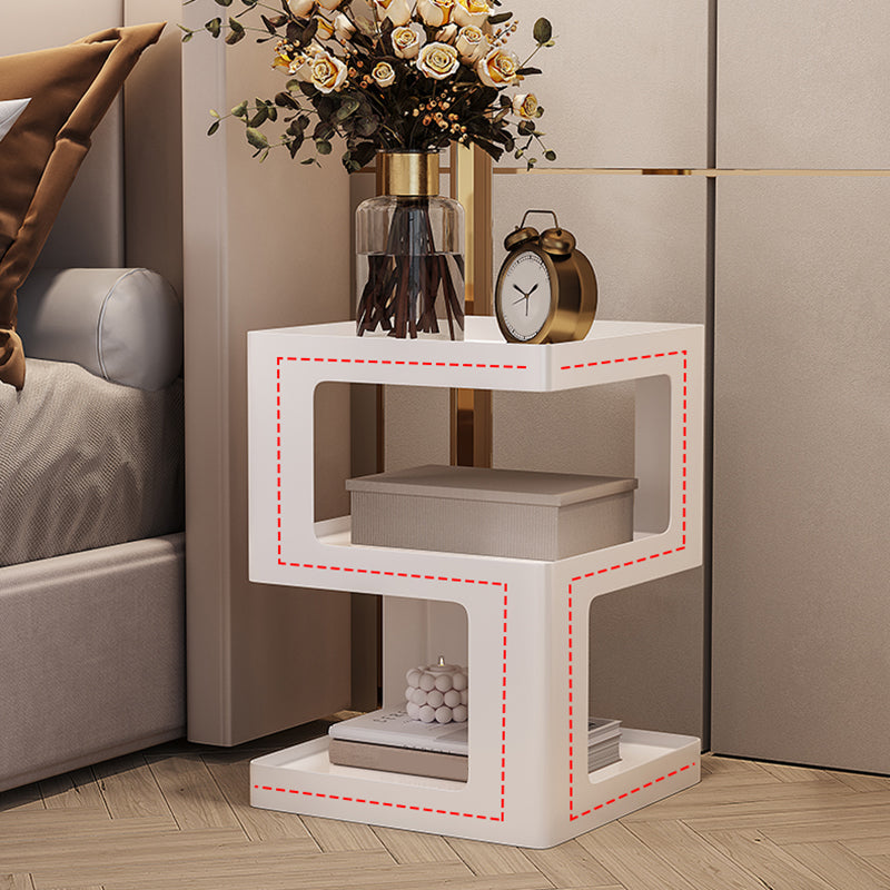 21.3" Tall Block Side Table with Metal Shelves Contemporary Square End Table Stand