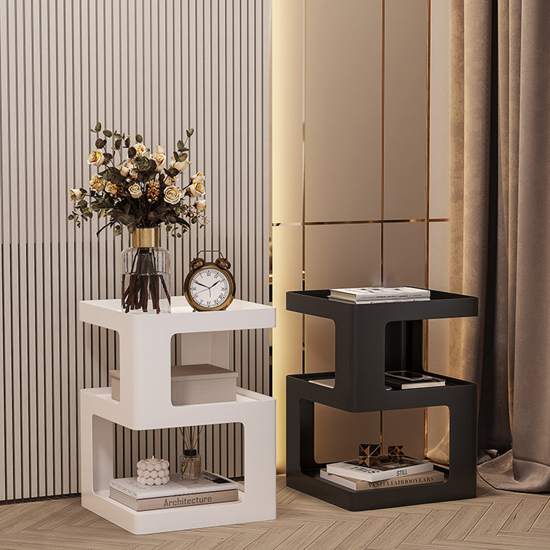 21.3" Tall Block Side Table with Metal Shelves Contemporary Square End Table Stand