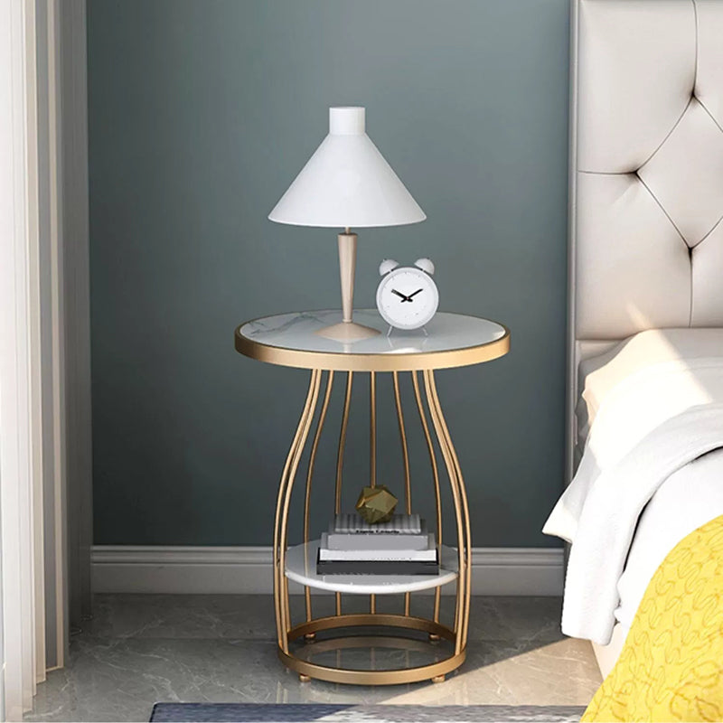 24.8 inch Tall Frame Metal Side Table with Shelf Glam Side End Table