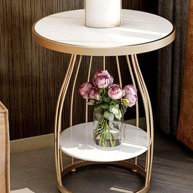 24.8 inch Tall Frame Metal Side Table with Shelf Glam Side End Table