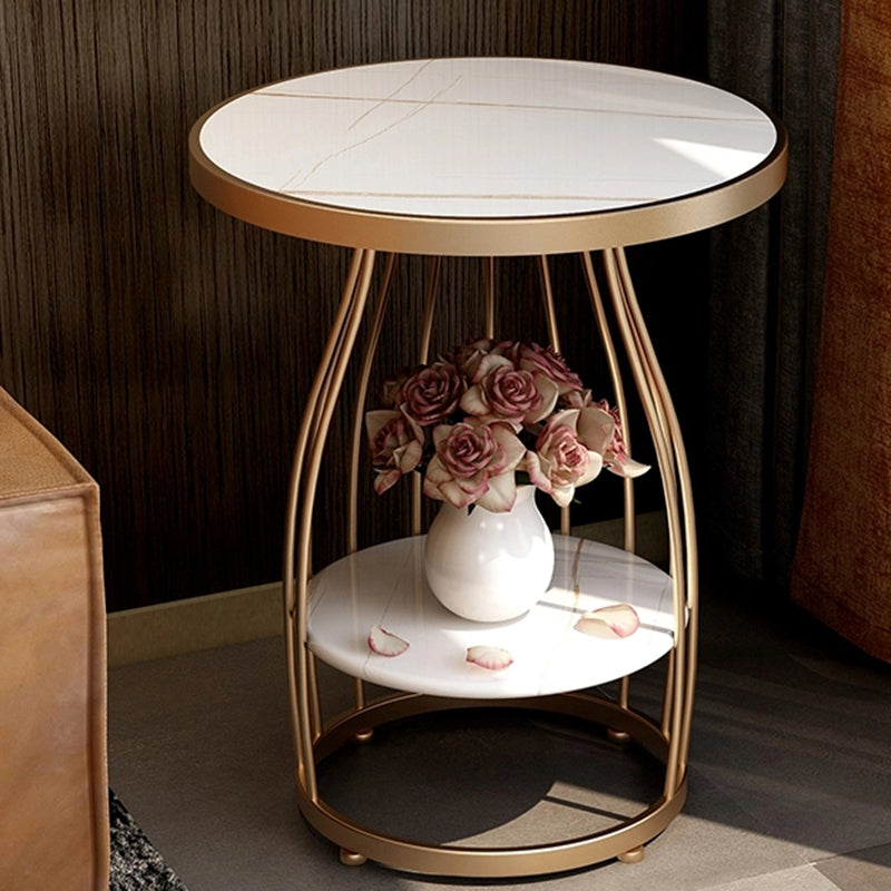 24.8 inch Tall Frame Metal Side Table with Shelf Glam Side End Table