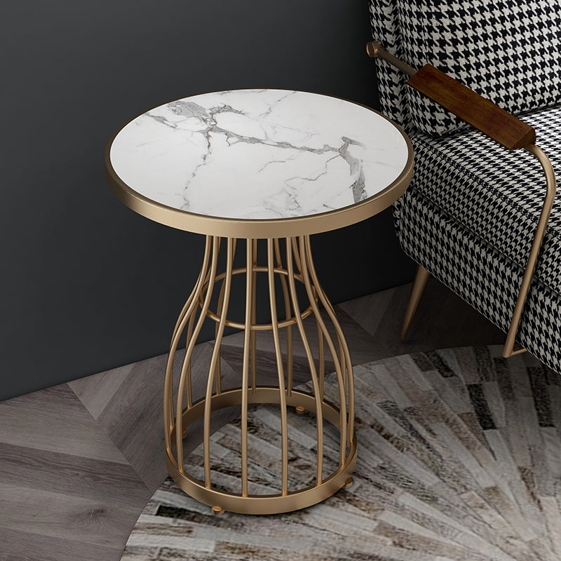19.7" Frame Metal End Table Glam Round Faux Marble Accent Side Table