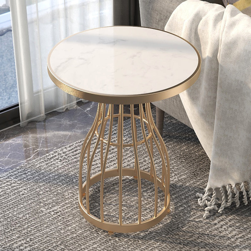 19.7" Frame Metal End Table Glam Round Faux Marble Accent Side Table