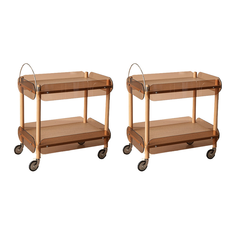 Rectangular Solid Wood End Table with Casters 28.7" Tall 2-Tier Side Table in Brown