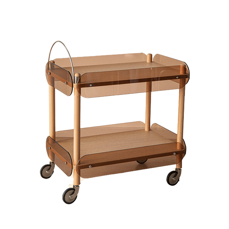 Rectangular Solid Wood End Table with Casters 28.7" Tall 2-Tier Side Table in Brown