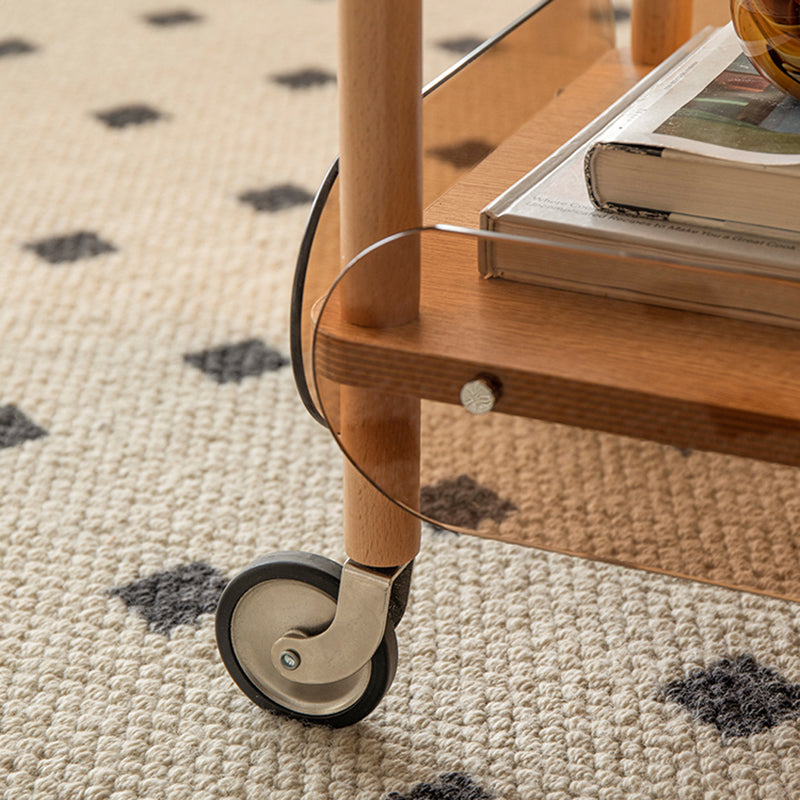 Rectangular Solid Wood End Table with Casters 28.7" Tall 2-Tier Side Table in Brown