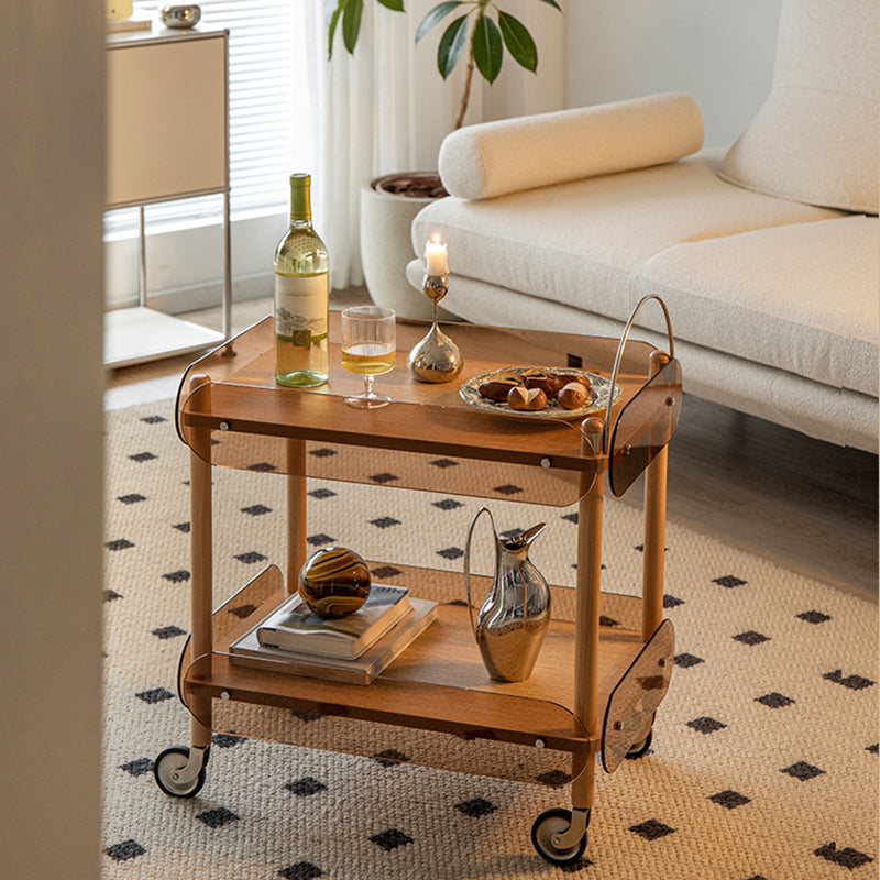 Rectangular Solid Wood End Table with Casters 28.7" Tall 2-Tier Side Table in Brown