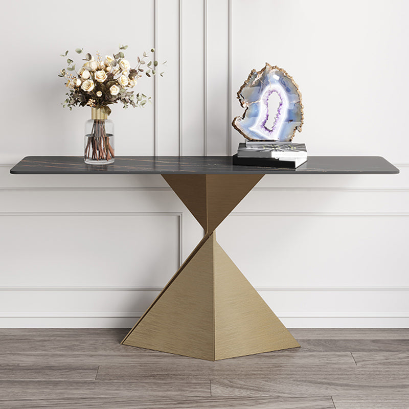Modern Rectangular Console Table Stone Console Sofa Table in Gold and Black