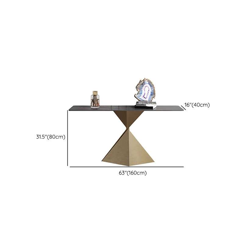 Modern Rectangular Console Table Stone Console Sofa Table in Gold and Black