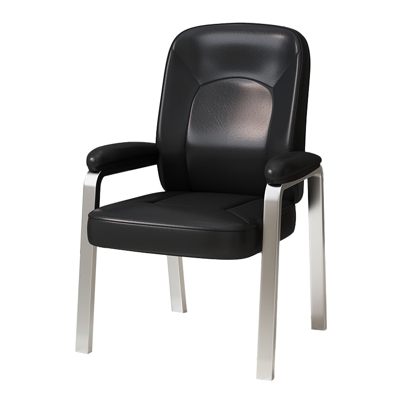 Modernism Fixed Arms Office Leather Chair Desk Chair with No Wheels for Home