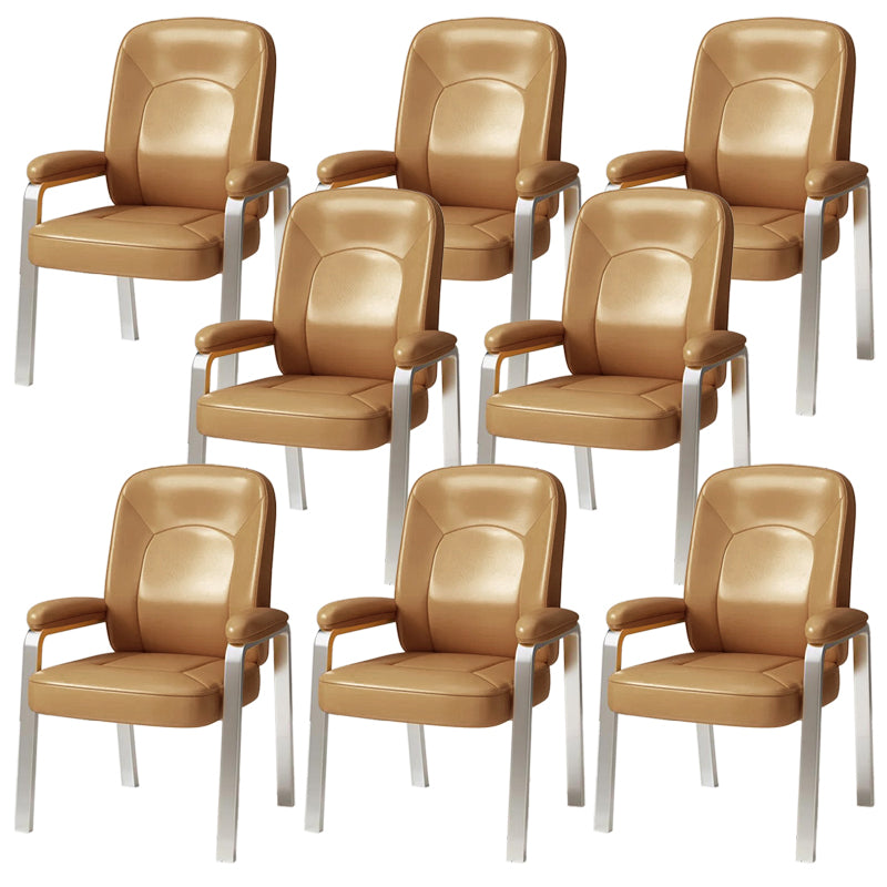 Modernism Fixed Arms Office Leather Chair Desk Chair with No Wheels for Home