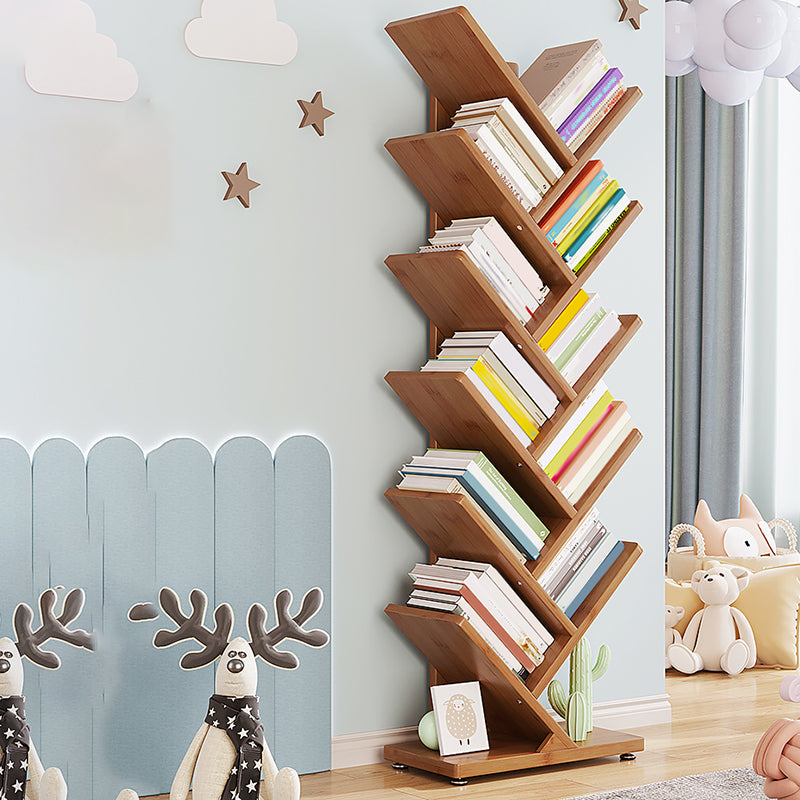 Vertical Contemporary Bamboo Bookcase Closed Back Bookshelf for Home Use