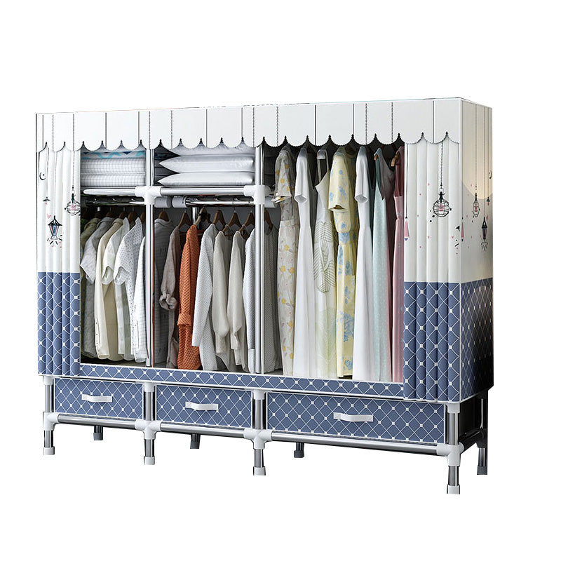 Fabric and Metal Wardrobe Cabinet Industrial Style Home Bedroom Wardrobe Closet