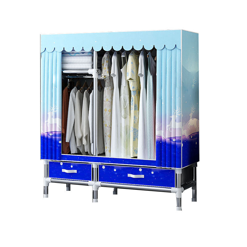 Fabric and Metal Wardrobe Cabinet Industrial Style Home Bedroom Wardrobe Closet