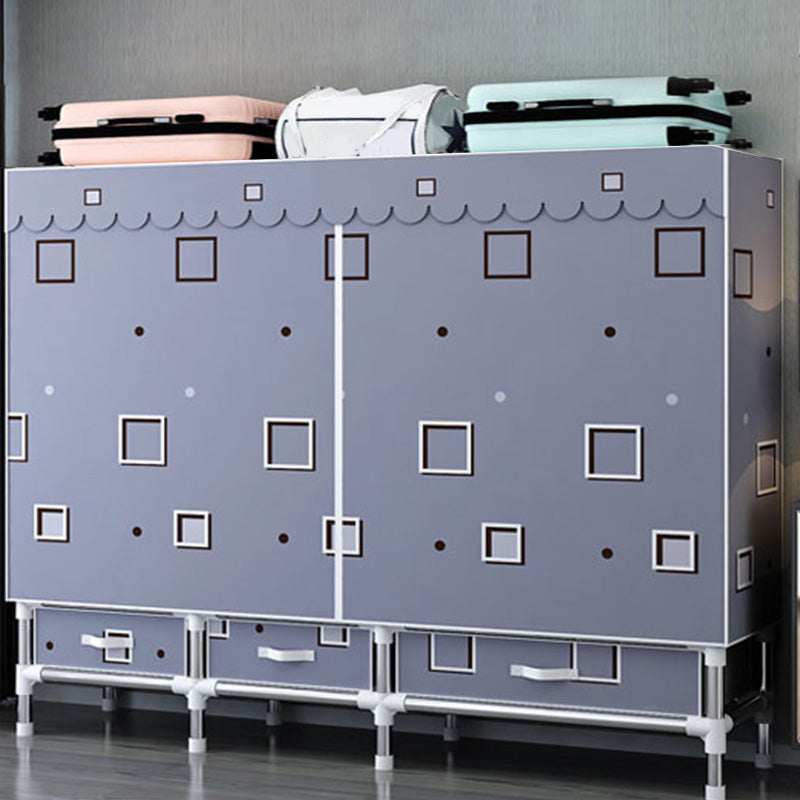 Fabric and Metal Wardrobe Cabinet Industrial Style Home Bedroom Wardrobe Closet