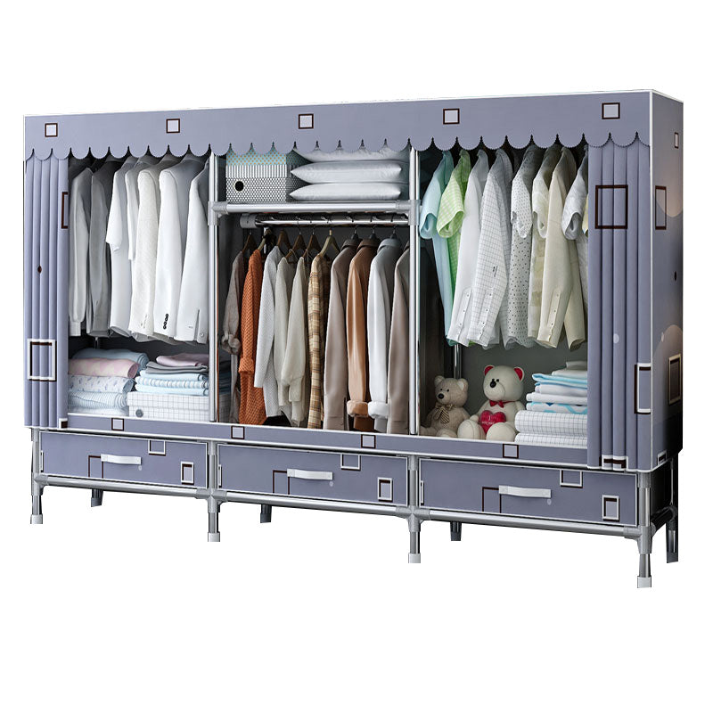 Fabric and Metal Wardrobe Cabinet Industrial Style Home Bedroom Wardrobe Closet