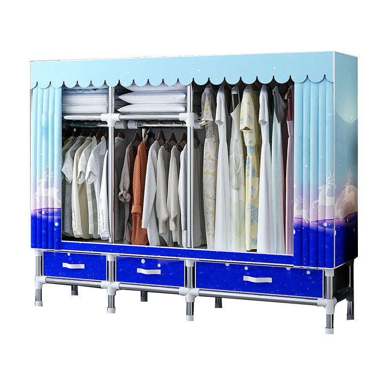 Fabric and Metal Wardrobe Cabinet Industrial Style Home Bedroom Wardrobe Closet