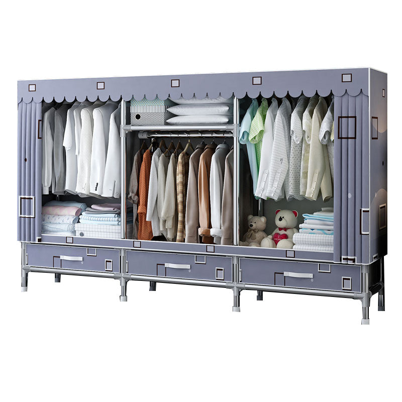 Fabric and Metal Wardrobe Cabinet Industrial Style Home Bedroom Wardrobe Closet