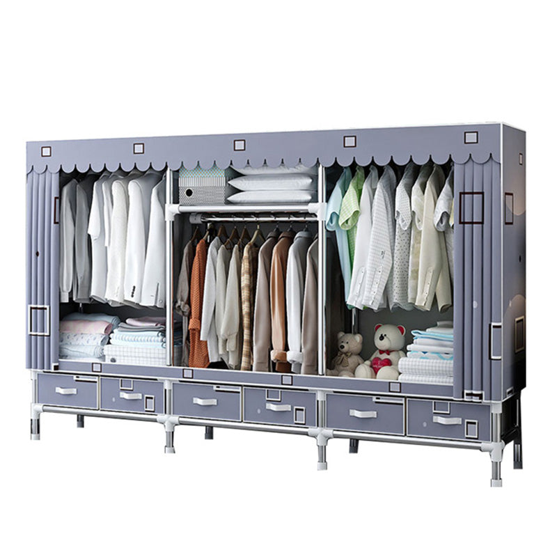 Fabric and Metal Wardrobe Cabinet Industrial Style Home Bedroom Wardrobe Closet
