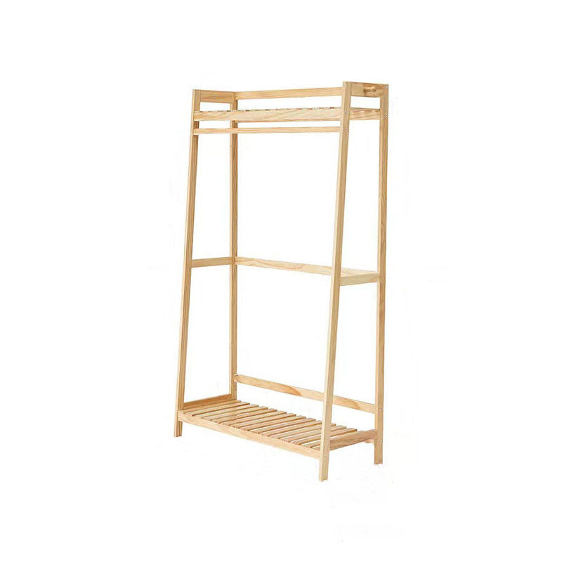 Contemporary Wardrobe Armoire Pine Wood Armoire with Garment Rod for Home