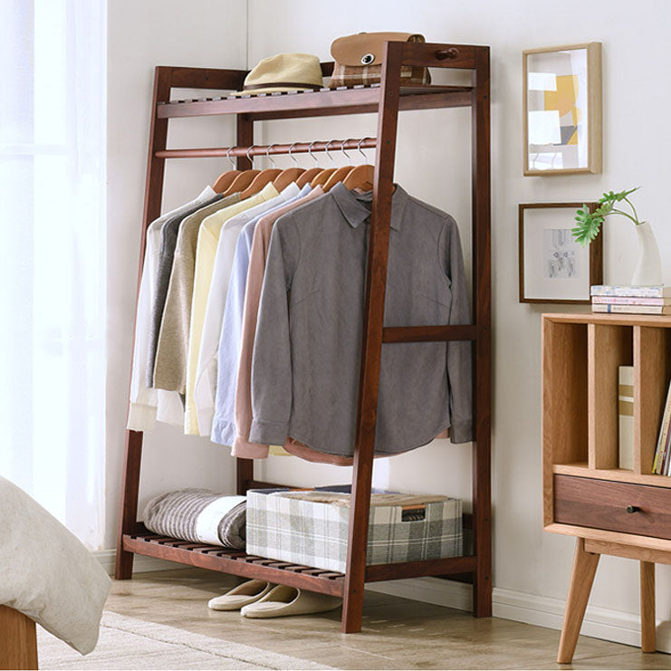 Contemporary Wardrobe Armoire Pine Wood Armoire with Garment Rod for Home