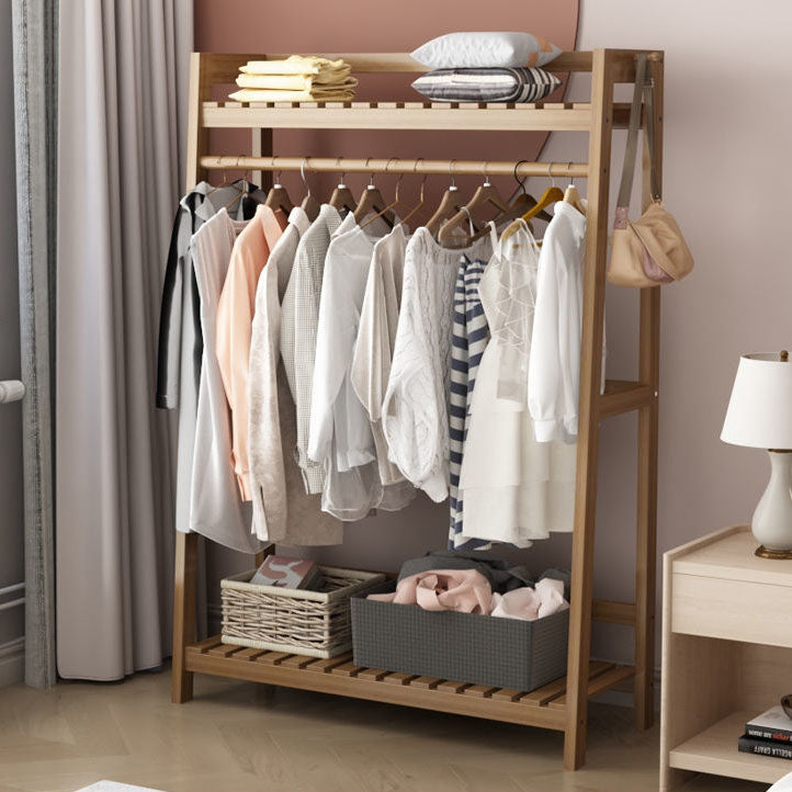 Contemporary Wardrobe Armoire Pine Wood Armoire with Garment Rod for Home