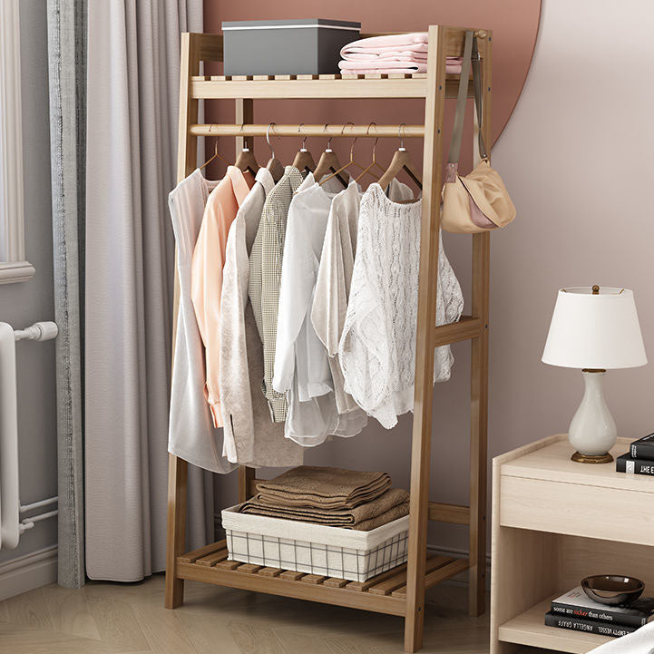 Contemporary Wardrobe Armoire Pine Wood Armoire with Garment Rod for Home