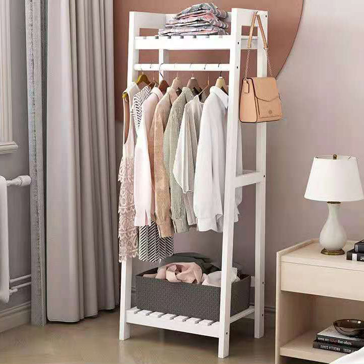 Contemporary Wardrobe Armoire Pine Wood Armoire with Garment Rod for Home