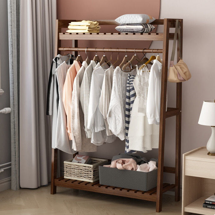 Contemporary Wardrobe Armoire Pine Wood Armoire with Garment Rod for Home