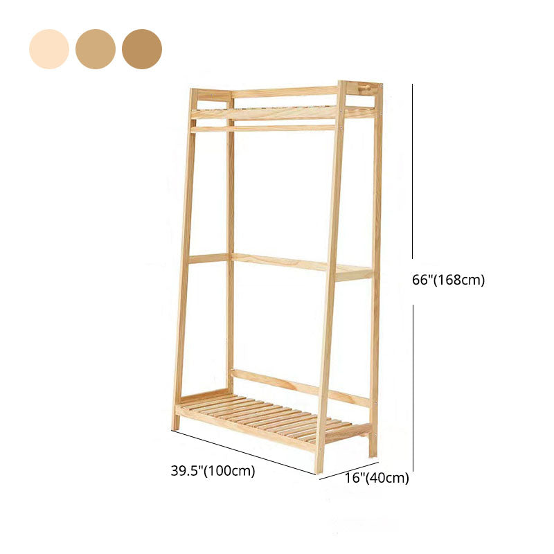 Contemporary Wardrobe Armoire Pine Wood Armoire with Garment Rod for Home