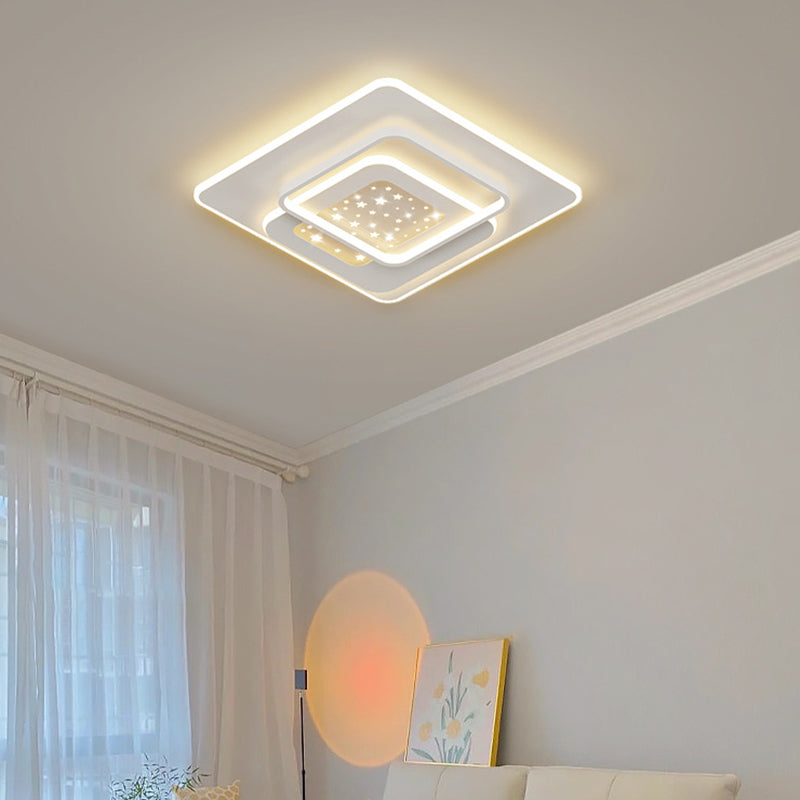 LED Metal Flush Mount Modern Geometric Shape Ceiling Light with Acrylic Shade for Bedroom