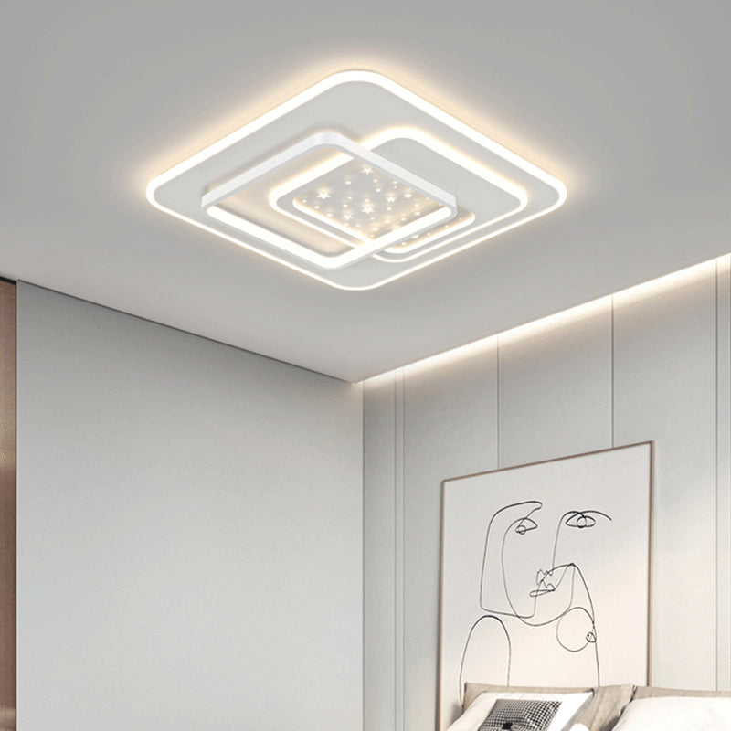 LED Metal Flush Mount Modern Geometric Shape Ceiling Light with Acrylic Shade for Bedroom