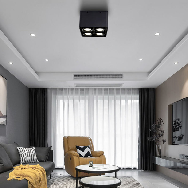 Black Square Ceiling Light Fixture Simple LED Flush Mount for Bedroom