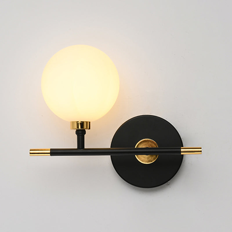 Black Gold Wall Mount Lamp 1-Light Modern Spherical with Glass Shade for Bedroom