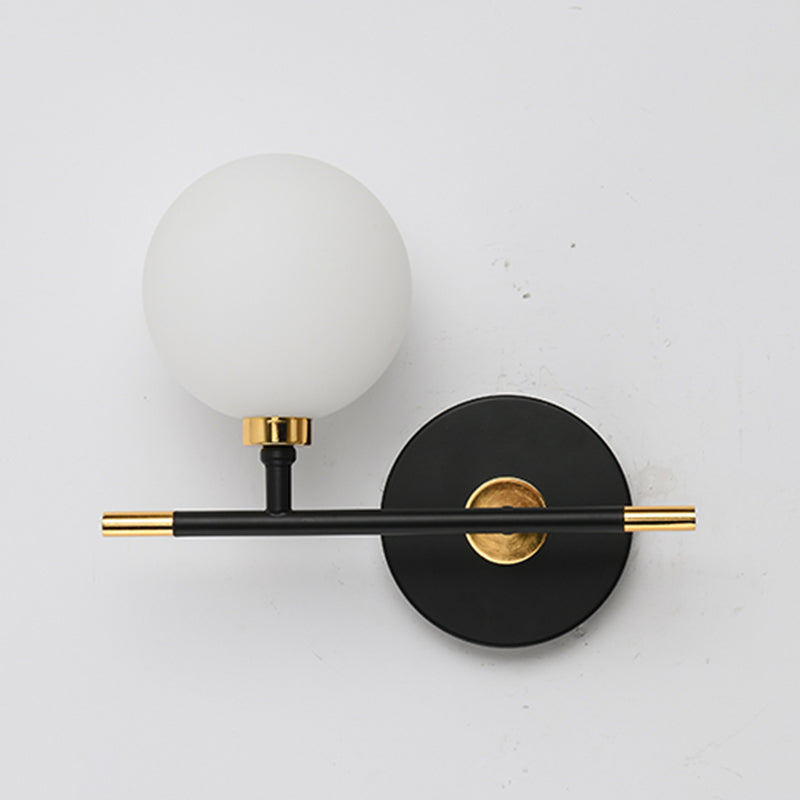 Black Gold Wall Mount Lamp 1-Light Modern Spherical with Glass Shade for Bedroom