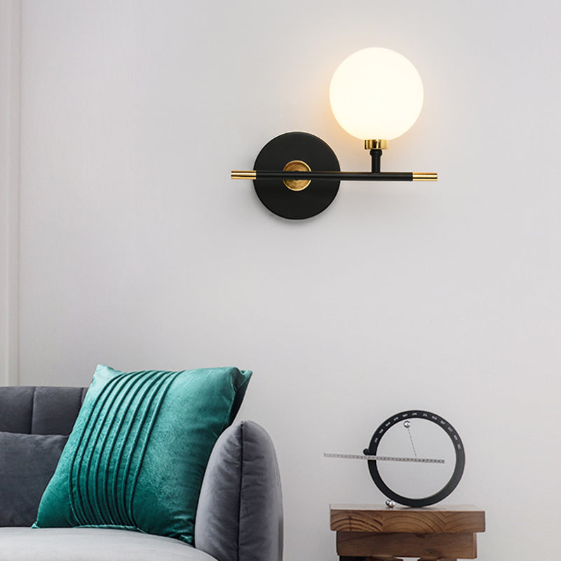 Black Gold Wall Mount Lamp 1-Light Modern Spherical with Glass Shade for Bedroom