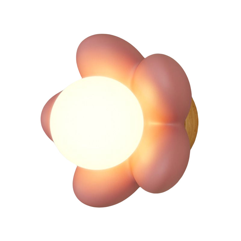 Children Style Wall Mount Lamp Wooden Flower Shape with Glass Shade for Bedroom