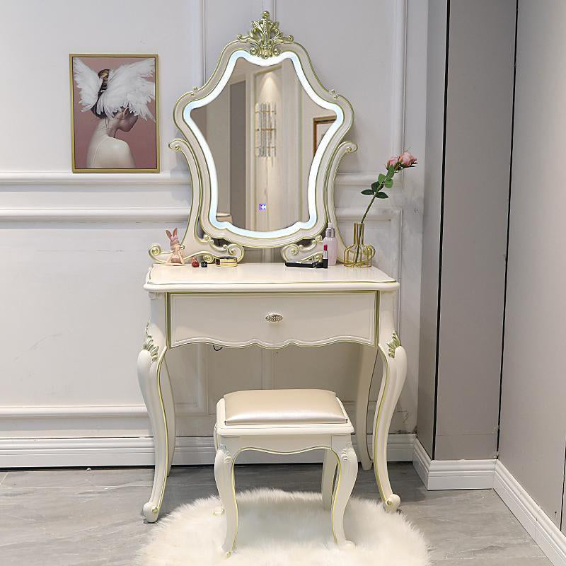 Victorian with Drawer White Wooden Bedroom Mirror Dressing Table