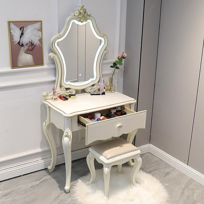 Victorian with Drawer White Wooden Bedroom Mirror Dressing Table