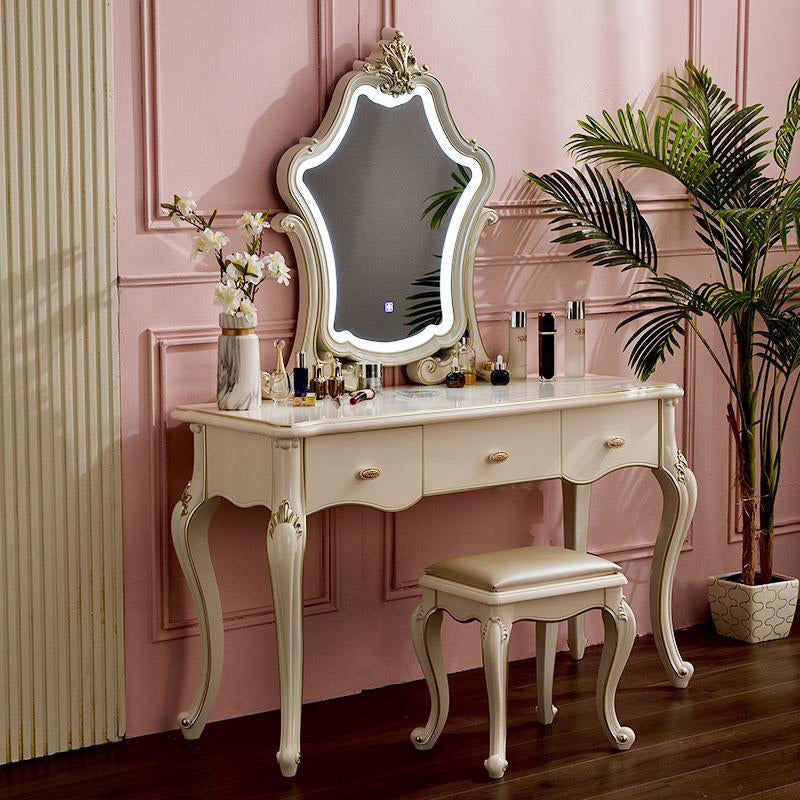 Victorian with Drawer White Wooden Bedroom Mirror Dressing Table