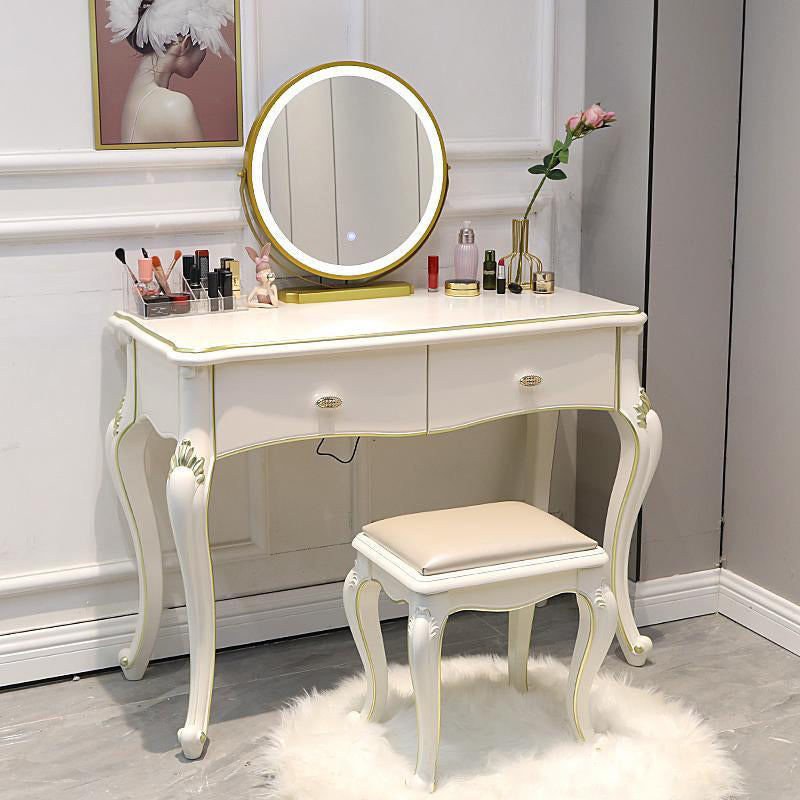 Victorian with Drawer White Wooden Bedroom Mirror Dressing Table