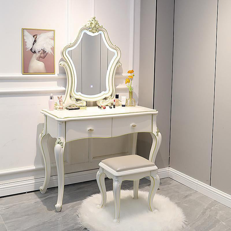 Victorian with Drawer White Wooden Bedroom Mirror Dressing Table